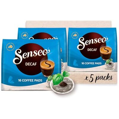 Senseo Pads Decaf Enkoffeiniert, 5 x 16 Getränke, 80 Kaffeepads, Mittlere Röstung Senseo Pads Decaf Enkoffeiniert, 5 x 16 Getränke, 80 Kaffeepads, Mittlere Röstung