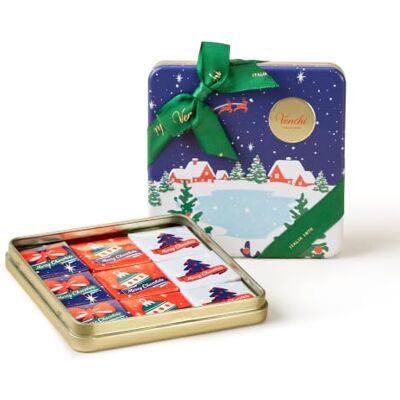 Venchi , Weihnachts-Geschenkdose, 9 Pralinen, Glutenfrei, 63 g Geschenkdose aus Metall mit Granblend Vollmilch und Zartbitter, Vintage Dream Kollektion, Limited Edition, Geschenkidee Venchi , Weihnachts-Geschenkdose, 9 Pralinen, Glutenfrei, 63 g Geschenkdose aus Metall mit Granblend Vollmilch und Zartbitter, Vintage Dream Kollektion, Limited Edition, Geschenkidee