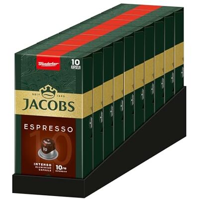 Jacobs Kaffeekapseln Espresso Intenso, Intensität 10/12, 10 x 10 Getränke, Nespresso* kompatible Kaffee Kapseln, 100 Kapseln Jacobs Kaffeekapseln Espresso Intenso, Intensität 10/12, 10 x 10 Getränke, Nespresso* kompatible Kaffee Kapseln, 100 Kapseln