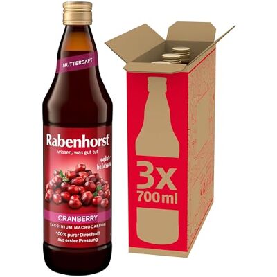 Rabenhorst Cranberry Muttersaft 3er Pack (3 x 700 ml) 100% purer Direktsaft aus erster Pressung aus sorgfältig ausgewählten, original nordamerikanischen Cranberrys bester Qualität Rabenhorst Cranberry Muttersaft 3er Pack (3 x 700 ml) 100% purer Direktsaft aus erster Pressung aus sorgfältig ausgewählten, original nordamerikanischen Cranberrys bester Qualität