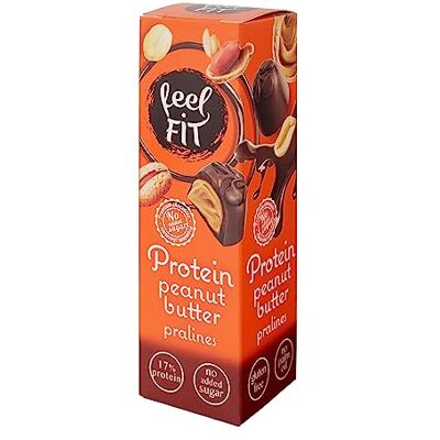 feel fit Protein Erdnussbutter-Pralinen in hochwertiger Milchschokolade, ohne Zuckerzusatz, 17% Eiweiß, glutenfrei, 12-er Pack (12 x 33 g) feel fit Protein Erdnussbutter-Pralinen in hochwertiger Milchschokolade, ohne Zuckerzusatz, 17% Eiweiß, glutenfrei, 12-er Pack (12 x 33 g)