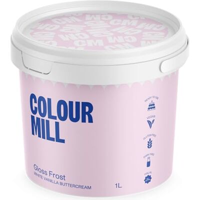 Colour Mill Gloss Frost Buttercream Swiss Meringue, White, 1 Liter Weiße Buttercreme im Schweizer Baiser-Stil, Perfekt zum Einstreichen und Aufspritzen von Torten, Cupcakes und anderem Gebäck Colour Mill Gloss Frost Buttercream Swiss Meringue, White, 1 Liter Weiße Buttercreme im Schweizer Baiser-Stil, Perfekt zum Einstreichen und Aufspritzen von Torten, Cupcakes und anderem Gebäck