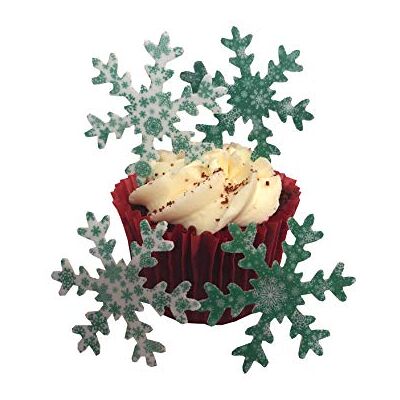 Top That Kuchendekoration, groß, vorgeschnitten, mit Schneeflocken, essbar, Grün / Weiß, 30 Stück Top That Kuchendekoration, groß, vorgeschnitten, mit Schneeflocken, essbar, Grün / Weiß, 30 Stück