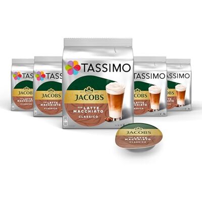 Tassimo Kapseln Jacobs Typ Latte Macchiato Classico, 5 x 8 Pads, 40 Kaffeekapseln Tassimo Kapseln Jacobs Typ Latte Macchiato Classico, 5 x 8 Pads, 40 Kaffeekapseln