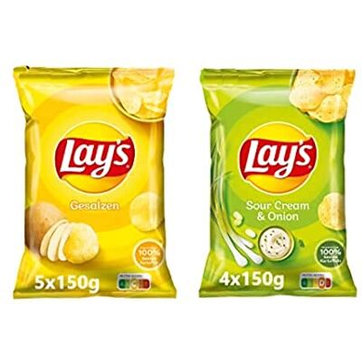 Lay's Partybox Snacks 5x Gesalzen, 4x Sour Cream & Onion Geschmack (9 x 150 g) Lay's Partybox Snacks 5x Gesalzen, 4x Sour Cream & Onion Geschmack (9 x 150 g)