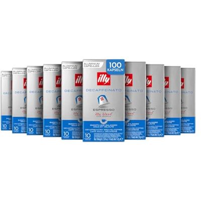 illy , Kaffee in kompatiblen Kapseln ENTKOFFEINIERT, 100 Kapseln Insgesamt In Aluminium, 100% Arabica, Noten von Karamell, Schokolade und Geröstetem Brot, Koffeinfrei, 10 Packungen mit 10 Kapseln illy , Kaffee in kompatiblen Kapseln ENTKOFFEINIERT, 100 Kapseln Insgesamt In Aluminium, 100% Arabica, Noten von Karamell, Schokolade und Geröstetem Brot, Koffeinfrei, 10 Packungen mit 10 Kapseln
