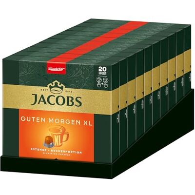 Jacobs Kaffeekapseln Guten Morgen XL Intense, Intensität 8/12, 10 x 20 Getränke, Nespresso* kompatible Kaffee Kapseln, 200 Kapseln Jacobs Kaffeekapseln Guten Morgen XL Intense, Intensität 8/12, 10 x 20 Getränke, Nespresso* kompatible Kaffee Kapseln, 200 Kapseln