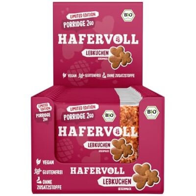 Hafervoll Porridge2Go Lebkuchen Haferriegel Winter Edition 13 x 55 g Bio, vegan & glutenfrei – würziger Lebkuchen-Genuss zur Weihnachtszeit Hafervoll Porridge2Go Lebkuchen Haferriegel Winter Edition 13 x 55 g Bio, vegan & glutenfrei – würziger Lebkuchen-Genuss zur Weihnachtszeit