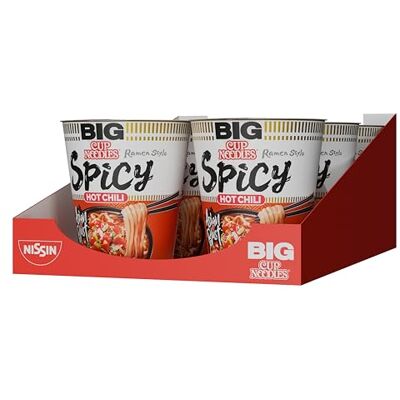 NISSIN Cup Noodles BIG – Spicy, 6er Pack, Ramen Style Instant-Nudeln mit scharfem Chiligeschmack, schnell im Becher zubereitet, asiatisches Essen (6 x 86 g) NISSIN Cup Noodles BIG – Spicy, 6er Pack, Ramen Style Instant-Nudeln mit scharfem Chiligeschmack, schnell im Becher zubereitet, asiatisches Essen (6 x 86 g)