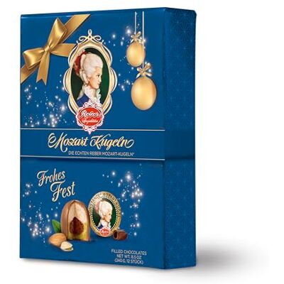 Reber , Constanze Mozart-Kugeln Barock in Weihnachtsverpackung, 12er Packung, Mozart-Kugeln aus Alpenmilch Schokolade, Gefüllt mit Pistazien, Marzipan, Mandeln, Haselnuss-Nougat, 240g 12er packung Reber , Constanze Mozart-Kugeln Barock in Weihnachtsverpackung, 12er Packung, Mozart-Kugeln aus Alpenmilch Schokolade, Gefüllt mit Pistazien, Marzipan, Mandeln, Haselnuss-Nougat, 240g 12er packung
