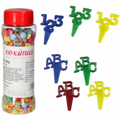 Cake Company – Schulanfang Set für Torten, Cupcakes, Kuchen uvm. mit Zuckerkonfetti und Zahlen + ABC-Picker Tortendeko für Einschulung & Schule Cake Company – Schulanfang Set für Torten, Cupcakes, Kuchen uvm. mit Zuckerkonfetti und Zahlen + ABC-Picker Tortendeko für Einschulung & Schule