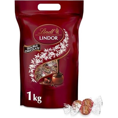 Lindt LINDOR Schokoladen Kugeln Double Chocolate 1 kg Beutel, wiederverschließbar ca. 80 Milch-Schokolade mit dunkler, zartschmelzenden Füllung Großpackung, Pralinen-Geschenk Lindt LINDOR Schokoladen Kugeln Double Chocolate 1 kg Beutel, wiederverschließbar ca. 80 Milch-Schokolade mit dunkler, zartschmelzenden Füllung Großpackung, Pralinen-Geschenk
