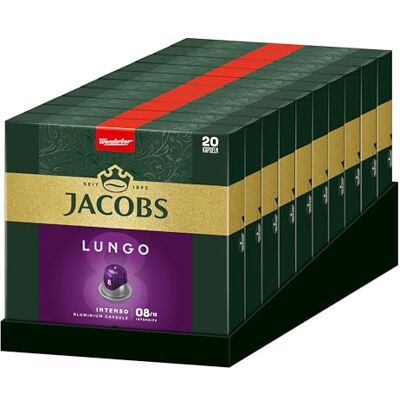 Jacobs Kaffeekapseln Lungo Intenso, Intensität 8/12, 10 x 20 Getränke, Nespresso* kompatible Kaffee Kapseln, 200 Kapseln Jacobs Kaffeekapseln Lungo Intenso, Intensität 8/12, 10 x 20 Getränke, Nespresso* kompatible Kaffee Kapseln, 200 Kapseln