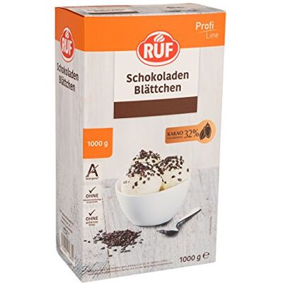 RUF Schokoladen-Blättchen Kakao, min. 32% Kakaoanteil, crunchy Schoko-Streusel für Eisbecher, Kuchen, Torten, Waffeln und Desserts, 1x1000g RUF Schokoladen-Blättchen Kakao, min. 32% Kakaoanteil, crunchy Schoko-Streusel für Eisbecher, Kuchen, Torten, Waffeln und Desserts, 1x1000g