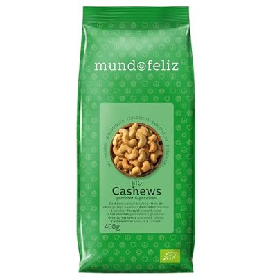 Mundo Feliz Bio-Cashewnüsse, geröstet, gesalzen, 2 x 400 g Mundo Feliz Bio-Cashewnüsse, geröstet, gesalzen, 2 x 400 g