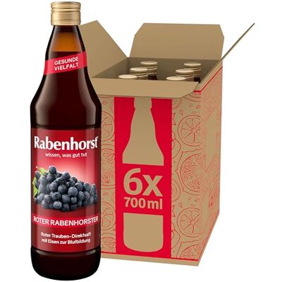 Rabenhorst Roter er 6er Pack (6 x 700 ml) Roter Traubensaft mit Eisen Rabenhorst Roter er 6er Pack (6 x 700 ml) Roter Traubensaft mit Eisen