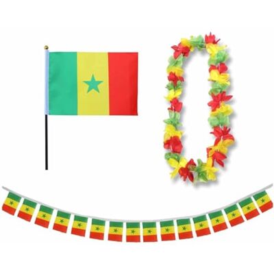 Sonia Originelli Senegal Fan-Set 9 mit Tischfahne, Girlande und Hawaiikette Fanartikel in der senegalesischen Nationalflagge für WM, EM und Events Sonia Originelli Senegal Fan-Set 9 mit Tischfahne, Girlande und Hawaiikette Fanartikel in der senegalesischen Nationalflagge für WM, EM und Events