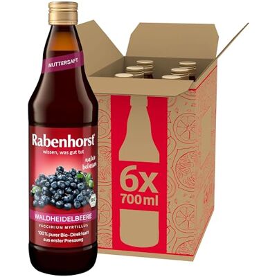 Rabenhorst Waldheidelbeere Muttersaft BIO 6er Pack (6 x 700 ml) 100 % purer Waldheidelbeer-Direktsaft aus erster Pressung Rabenhorst Waldheidelbeere Muttersaft BIO 6er Pack (6 x 700 ml) 100 % purer Waldheidelbeer-Direktsaft aus erster Pressung