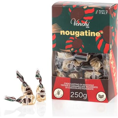 Venchi Tüte mit Nougatine-Pralinen, 250 g IGP-Piemont Haselnuss gehackt und karamellisiert Zartbitterschokolade 60%- Glutenfrei Vegan Geschenkidee Venchi Tüte mit Nougatine-Pralinen, 250 g IGP-Piemont Haselnuss gehackt und karamellisiert Zartbitterschokolade 60%- Glutenfrei Vegan Geschenkidee
