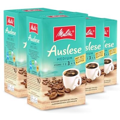 Melitta Auslese Medium, Filterkaffee, Stärke 3/5, 6 x 500g 50% Entkoffeiniert, mittlere Röstung, ideal für Filterkaffeemaschinen Melitta Auslese Medium, Filterkaffee, Stärke 3/5, 6 x 500g 50% Entkoffeiniert, mittlere Röstung, ideal für Filterkaffeemaschinen