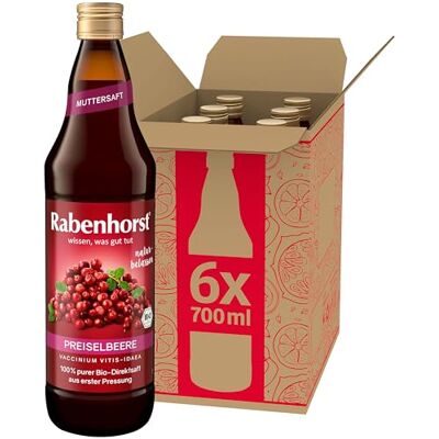 Rabenhorst Preiselbeere Muttersaft BIO 6er Pack (6 x 700 ml) 100 % purer Preiselbeer-Direktsaft aus erster Pressung Rabenhorst Preiselbeere Muttersaft BIO 6er Pack (6 x 700 ml) 100 % purer Preiselbeer-Direktsaft aus erster Pressung
