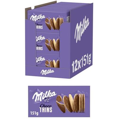 Milka Choco Thins – Knusprige Kekse mit zarter Alpenmilch-Schokolade – 12 x 151 g Milka Choco Thins – Knusprige Kekse mit zarter Alpenmilch-Schokolade – 12 x 151 g