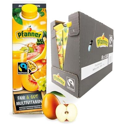 Pfanner Fairtrade Multivitamin Nektar 8x1l, 50% Fair gehandelt Vitamingetränk, Multi Fruchtgetränk, Vorratspack nachhaltig, Multifrucht Genuss Pfanner Fairtrade Multivitamin Nektar 8x1l, 50% Fair gehandelt Vitamingetränk, Multi Fruchtgetränk, Vorratspack nachhaltig, Multifrucht Genuss