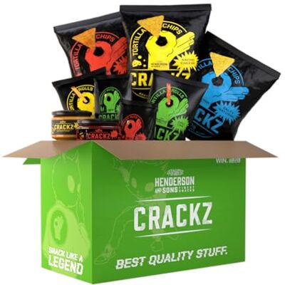 HENDERSON AND SONS CRACKZ Probierpaket mit allen 9 Sorten – 3 x Tortilla Chips, 2 x Tortilla Rolls, 2 x Crunchy Nuts & 2 x Dips – Gaming Snackbox für LAN Partys, WM Abende & Movie Nights HENDERSON AND SONS CRACKZ Probierpaket mit allen 9 Sorten – 3 x Tortilla Chips, 2 x Tortilla Rolls, 2 x Crunchy Nuts & 2 x Dips – Gaming Snackbox für LAN Partys, WM Abende & Movie Nights
