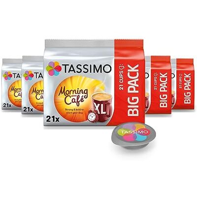 Tassimo Kapseln Morning Café XL Strong & Intense, Big Pack, 5 x 21 Pads, 105 Kaffeekapseln, dunkle Röstung Tassimo Kapseln Morning Café XL Strong & Intense, Big Pack, 5 x 21 Pads, 105 Kaffeekapseln, dunkle Röstung