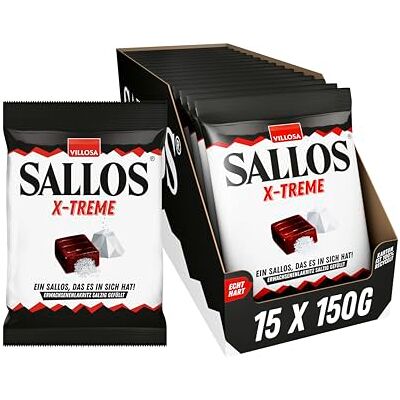 SALLOS X-treme Vorrats-Pack – Lakritz-Bonbons mit Salmiaksalz-Füllung, aus natürlichem Süßholzsaft, würzig-salzige Lakritz-Kombination, vegan, im Vorrats-Pack, 15 x 150 g SALLOS X-treme Vorrats-Pack – Lakritz-Bonbons mit Salmiaksalz-Füllung, aus natürlichem Süßholzsaft, würzig-salzige Lakritz-Kombination, vegan, im Vorrats-Pack, 15 x 150 g