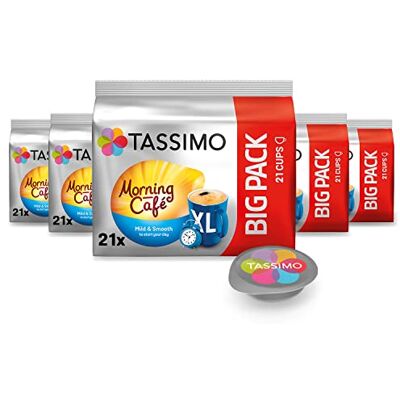 Tassimo Kapseln Morning Café XL Mild & Smooth, Big Pack, 5 x 21 Pads, 105 Kaffeekapseln, helle Röstung Tassimo Kapseln Morning Café XL Mild & Smooth, Big Pack, 5 x 21 Pads, 105 Kaffeekapseln, helle Röstung