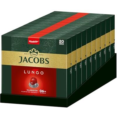 Jacobs Kaffeekapseln Lungo Classico, Intensität 6/12, 10 x 20 Getränke, Nespresso* kompatible Kaffee Kapseln, 200 Kapseln Jacobs Kaffeekapseln Lungo Classico, Intensität 6/12, 10 x 20 Getränke, Nespresso* kompatible Kaffee Kapseln, 200 Kapseln