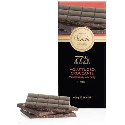 Venchi – Maxi-Tafel 77% Nibs, mit extra dunkler Schokolade, Kakaobohnenstückchen, 600 g, glutenfrei, ohne Farbstoffe und ohne Konservierungsstoffe Venchi – Maxi-Tafel 77% Nibs, mit extra dunkler Schokolade, Kakaobohnenstückchen, 600 g, glutenfrei, ohne Farbstoffe und ohne Konservierungsstoffe