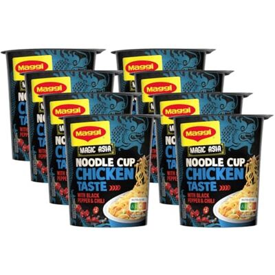 Maggi Magic Asia Noodle Cup Chicken, Instant-Nudeln, asiatisches Fertiggericht, Hühnchen-Geschmack, mit Gemüse verfeinert, 8er Pack (8x63g) Maggi Magic Asia Noodle Cup Chicken, Instant-Nudeln, asiatisches Fertiggericht, Hühnchen-Geschmack, mit Gemüse verfeinert, 8er Pack (8x63g)