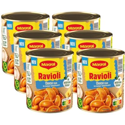 Maggi Ravioli Cheese Style, 6er Pack (6 x 800g) Leckeres Fertiggericht, vegetarisch, Teigtaschen mit Ricotta-Käsefüllung in cremiger Tomatensauce Maggi Ravioli Cheese Style, 6er Pack (6 x 800g) Leckeres Fertiggericht, vegetarisch, Teigtaschen mit Ricotta-Käsefüllung in cremiger Tomatensauce