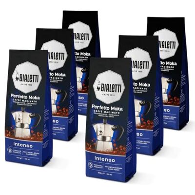 Bialetti Perfetto Moka Intenso: Gemahlener Kaffee mit dunkler Röstung, Haselnuss-Aroma, 250g x 6, Beutel mit Aromaventil Bialetti Perfetto Moka Intenso: Gemahlener Kaffee mit dunkler Röstung, Haselnuss-Aroma, 250g x 6, Beutel mit Aromaventil