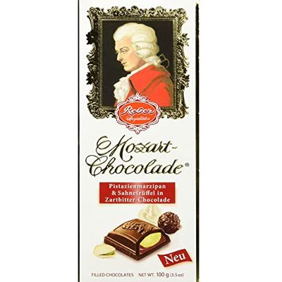 Reber Mozart-Chocolade, Zartbitter-Schokolade, Pistazien-Marzipan, Mandeln, Sahne-Trüffel, Tolles Geschenk, 5 x 100 g Tafeln Reber Mozart-Chocolade, Zartbitter-Schokolade, Pistazien-Marzipan, Mandeln, Sahne-Trüffel, Tolles Geschenk, 5 x 100 g Tafeln