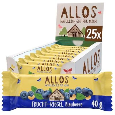 Allos Fruchtriegel Blaubeere Bio Energieriegel 25 x 40g Mit Datteln & Cashews vegan & glutenfrei Snack für Schule, Pause & Sport Allos Fruchtriegel Blaubeere Bio Energieriegel 25 x 40g Mit Datteln & Cashews vegan & glutenfrei Snack für Schule, Pause & Sport