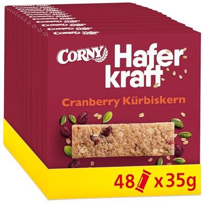 Corny Haferriegel Haferkraft Cranberry-Kürbiskern Veganer Vollkorn Müsliriegel mit Cranberrys und Kürbiskern Energiereicher Snack für unterwegs Großpackung 48x35g Corny Haferriegel Haferkraft Cranberry-Kürbiskern Veganer Vollkorn Müsliriegel mit Cranberrys und Kürbiskern Energiereicher Snack für unterwegs Großpackung 48x35g