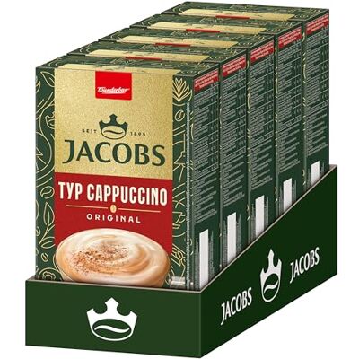 Jacobs Typ Cappuccino Original, Getränkepulver-Sticks mit löslichem Bohnenkaffee, Instant Kaffee, 5 x 8 Sticks, à 15,8 g Jacobs Typ Cappuccino Original, Getränkepulver-Sticks mit löslichem Bohnenkaffee, Instant Kaffee, 5 x 8 Sticks, à 15,8 g