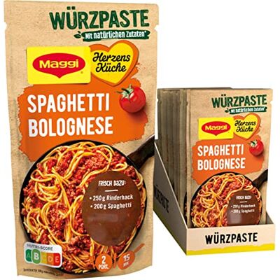 Maggi Herzensküche Spaghetti Bolognese, Würzpaste für Spaghetti Bolognese, Vegan, 10er Pack (10 x 85g) Maggi Herzensküche Spaghetti Bolognese, Würzpaste für Spaghetti Bolognese, Vegan, 10er Pack (10 x 85g)