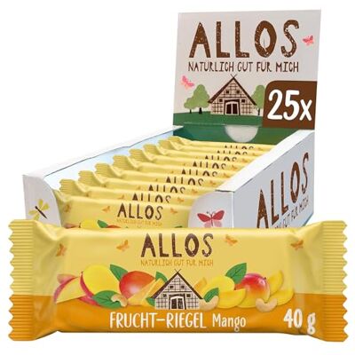 Allos Fruchtriegel Mango Bio Energieriegel 25 x 40g Mit Datteln & Cashews vegan & glutenfrei Snack für Schule, Pause & Sport Allos Fruchtriegel Mango Bio Energieriegel 25 x 40g Mit Datteln & Cashews vegan & glutenfrei Snack für Schule, Pause & Sport