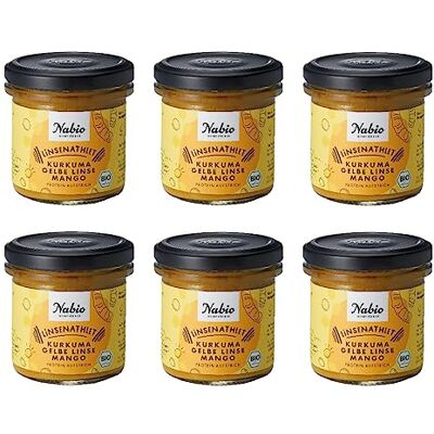 NABIO Protein-Aufstrich Linsenathlet Kurkuma Gelbe Linse Mango I auf Basis von Linsen I angenehm cremig I (6 x 140g) NABIO Protein-Aufstrich Linsenathlet Kurkuma Gelbe Linse Mango I auf Basis von Linsen I angenehm cremig I (6 x 140g)