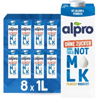 Alpro This is Not Milk Weniger Fett – Vegan und milchfrei – 1,8 Prozent Fett – Von Natur aus laktosefrei – Reich an Ballaststoffen, Calcium und Vitaminen – 8 x 1 L – Haltbar Alpro This is Not Milk Weniger Fett – Vegan und milchfrei – 1,8 Prozent Fett – Von Natur aus laktosefrei – Reich an Ballaststoffen, Calcium und Vitaminen – 8 x 1 L – Haltbar