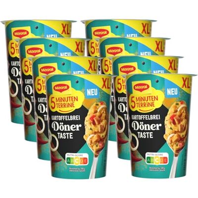 Maggi 5 Minuten Terrine XL Kartoffelbrei Döner Taste, 8er Pack (8 x 71g) Leckeres Fertiggericht, Instant Kartoffel-Püree, herzhafter Kartoffel-Snack Maggi 5 Minuten Terrine XL Kartoffelbrei Döner Taste, 8er Pack (8 x 71g) Leckeres Fertiggericht, Instant Kartoffel-Püree, herzhafter Kartoffel-Snack