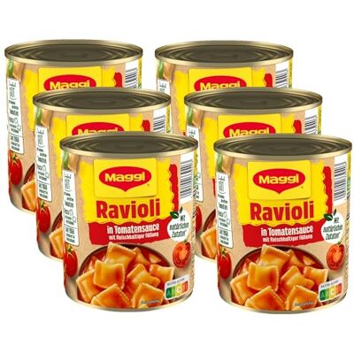 Maggi Ravioli in Tomatensauce, Teigtaschen gefüllt mit würzigem Fleisch, in fruchtiger Tomatensauce, leckeres Fertiggericht, ideal für Camping, 6er Pack (6 x 800g) Maggi Ravioli in Tomatensauce, Teigtaschen gefüllt mit würzigem Fleisch, in fruchtiger Tomatensauce, leckeres Fertiggericht, ideal für Camping, 6er Pack (6 x 800g)