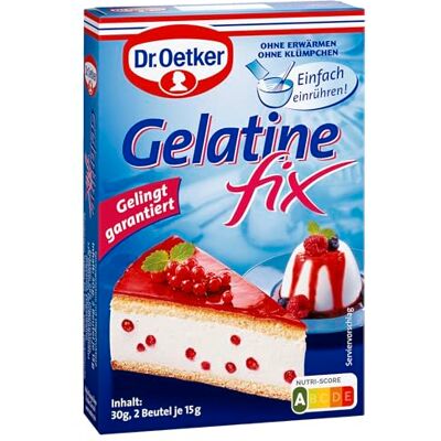 Dr. Oetker Gelatine Fix, 12 x 30 g, Speisegelatine ohne Quellen mit Oligofruktose, Gelier- & Bindemittel beim Kochen und Backen, für Kuchen, Desserts uvm. Dr. Oetker Gelatine Fix, 12 x 30 g, Speisegelatine ohne Quellen mit Oligofruktose, Gelier- & Bindemittel beim Kochen und Backen, für Kuchen, Desserts uvm.