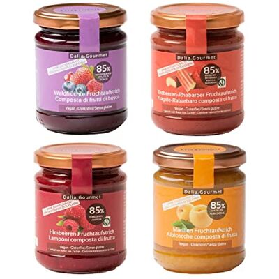 ZeroCal - Dalia Zero Cal Stevia Dalia Gourmet – Besteht aus Obst und ohne Zuckerzusatzung, 4 Geschmacksrichtungen à 220 g – Hergestellt in Italien, Waldfrüchte, Himbeeren, Erdbeeren, Aprikoskosen ZeroCal - Dalia Zero Cal Stevia Dalia Gourmet – Besteht aus Obst und ohne Zuckerzusatzung, 4 Geschmacksrichtungen à 220 g – Hergestellt in Italien, Waldfrüchte, Himbeeren, Erdbeeren, Aprikoskosen