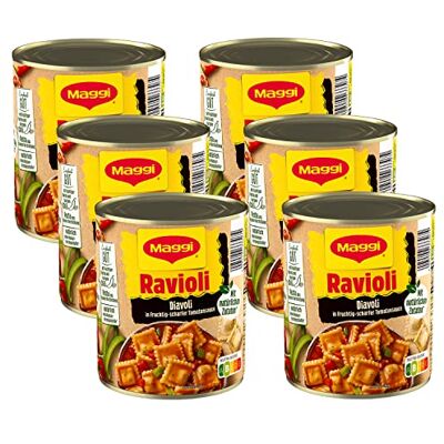 Maggi Ravioli Diavoli, leckeres Fertiggericht mit Fleisch gefüllten Nudeln in Tomatensauce, das Pasta-Original ideal fürs Camping oder den Vorratsschrank, 6er Pack (6 x 800g) Maggi Ravioli Diavoli, leckeres Fertiggericht mit Fleisch gefüllten Nudeln in Tomatensauce, das Pasta-Original ideal fürs Camping oder den Vorratsschrank, 6er Pack (6 x 800g)