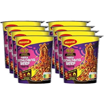 Maggi Korean Style Noodles Fiery Gochujang Beef Taste C, 8er Pack (8 x 78g) Leckeres Fertiggericht, Instant Nudeln mit würziger Gochujang-Note, Schärfe selbst dosierbar Maggi Korean Style Noodles Fiery Gochujang Beef Taste C, 8er Pack (8 x 78g) Leckeres Fertiggericht, Instant Nudeln mit würziger Gochujang-Note, Schärfe selbst dosierbar